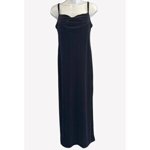 Vintage Social Circles Black Velvet Slip Maxi Dress Y2K Formal 8P Dark Academia